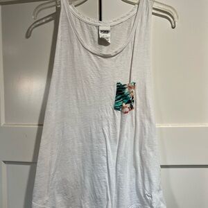 PINK Women's White Tank Top with Floral Pocket